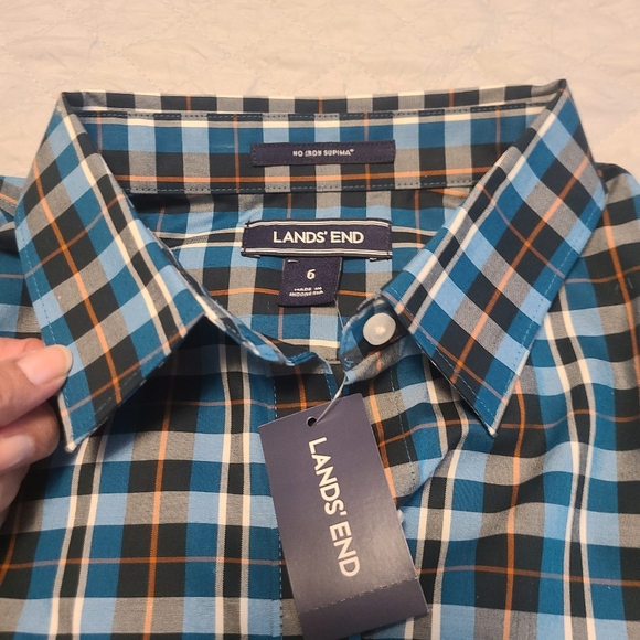 NWT Land's End Women Dress Office Work Trendy Non-iron Cotton Plaid Shirt Size 6 - Picture 2 of 8